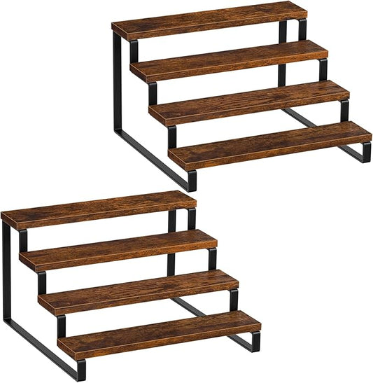 Giikin 4 Tier Spice Rack, Set of 2 Wooden Spice Rack for Countertop, Kitchen Counter Storage Shelves Cupcake Stand Holder Display Stand, Rustic Brown-Ruum Studio Home