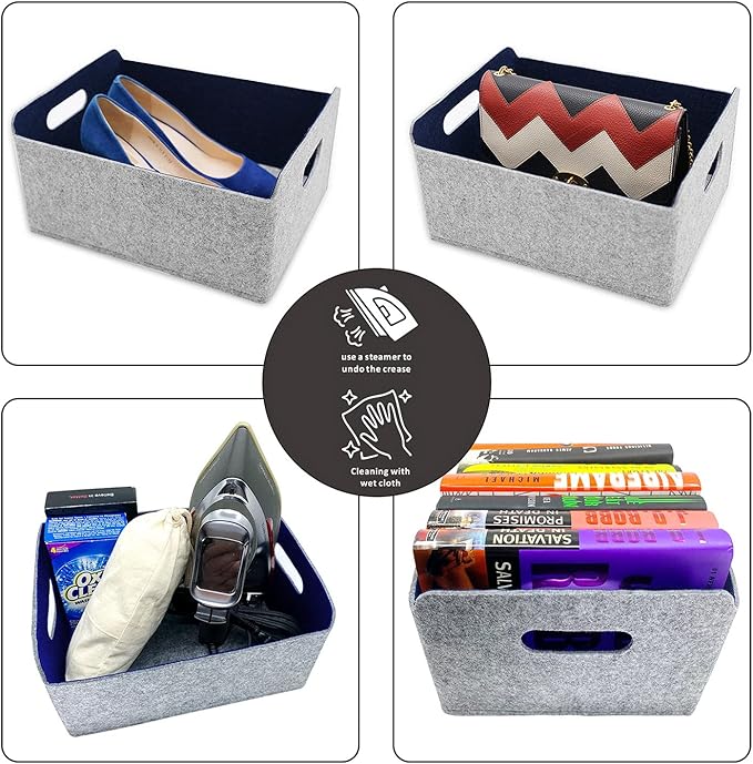 Welaxy storage baskets Felt Foldable Cube bin Shelf Bins Organizer Felt box for Kids Toys Magazine Books Clothes for Office Bedroom Closet Babies Nursery (navy x 3)-Ruum Studio Home