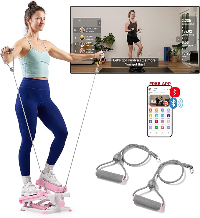 Sunny Health & Fitness Mini Stepper for Exercise at Home, Stair Step Workout Machine with Resistance Band and Over 300lb Weight Capacity, Optional Twist Motion and Free SunnyFit App Connection-Ruum Studio Home