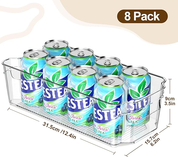 Clear Fridge Organizer, Refrigerator Organizer Bins with Handle, Freezer, Kitchen Cabinet, Pantry Organization, BPA Free Fridge Organizers (12.4 inch 8 Pack)-Ruum Studio Home