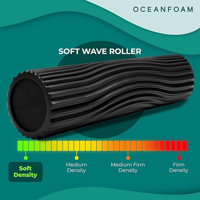 Oceanfoam Soft Tidal Roller (Black) - Low Density Foam Roller for Physical Therapy, Back Pain, Excercise & Stretching - Wave Textured - Yoga, Athletics, & Wellness - Full Size, 20" x 5"-Ruum Studio Home