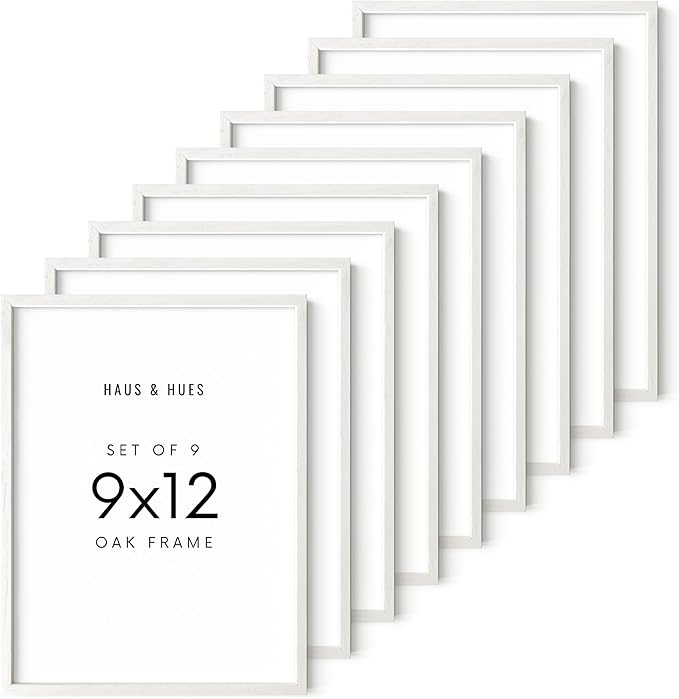HAUS AND HUES 9x12 Picture Frame Set of 9-9 X 12 Frame Wooden Picture Frames for Crafts, 9x12 Frame Wood Picture Frames, 9 X 12 Picture Frame Natural Wood Frames,12x9 Picture Frame Wood (White Oak)-Ruum Studio Home