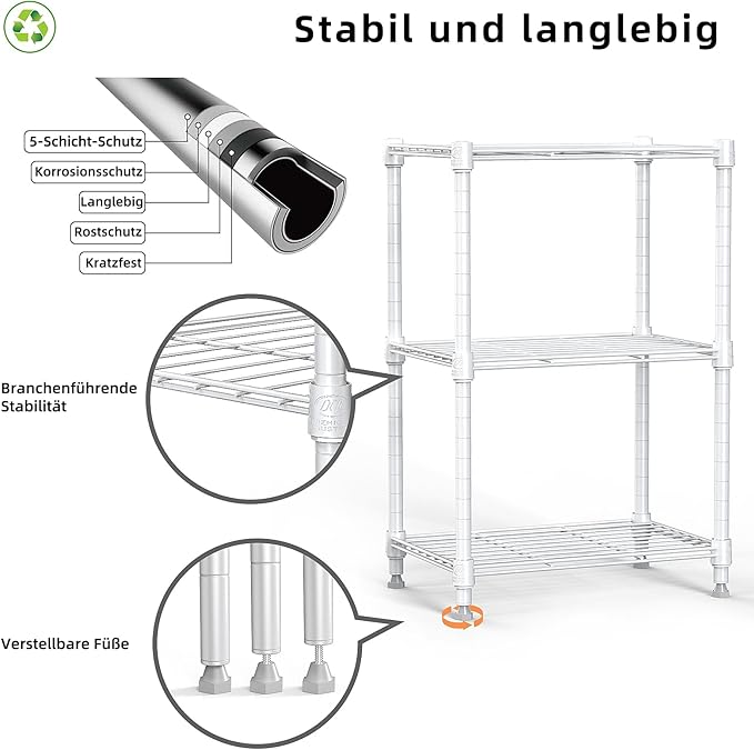 450 lbs Wire Storage Shelving 3-Tier Utility Shelving Unit Steel Organizer Wire Rack for Home,Kitchen,Office,White (11.8" D x 17.7" W x 26.4" H)-Ruum Studio Home