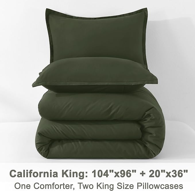Litanika Dark Olive Green California King Comforter Set - 3 Pieces Cal King Lightweight Summer Soft Solid Bed Comforter, Oversized Fluffy Down Alternative Bedding Set (104x96In, 2 Pillowcases)-Ruum Studio Home