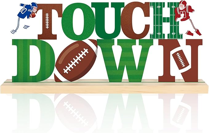 COCHIE Metal Football Touchdown Sign, Green Super Football Bowl Game Tailgate Party Decorations for Home, Office, Shelf, Mantel, Indoor, Touch Down Table Toppers Decor (Superbowl)-Ruum Studio Home