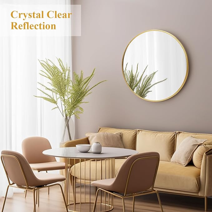 Fabuday Round Gold Mirror for Wall - 20 Inch Circle Mirror for Bathroom, Living Room Decor, Metal Golden Framed Small Circular Mirror-Ruum Studio Home