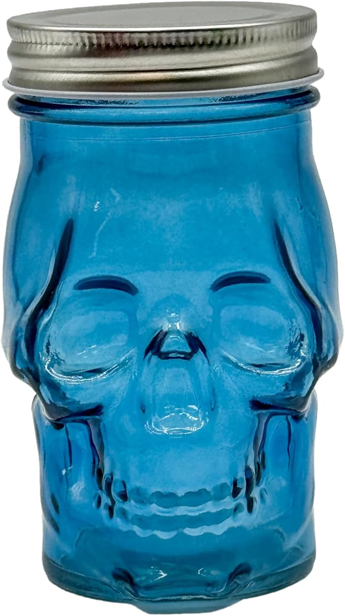 Generic 14 oz Colorful Skull Glass Mason Jar – Mix & Match 7 Vibrant Colors, Large & Durable! (Blue)-Ruum Studio Home