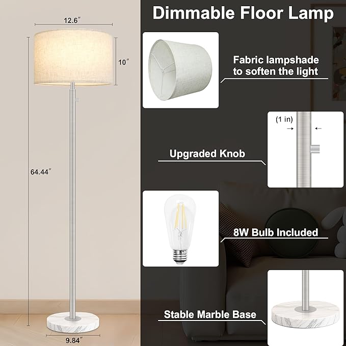 Floor Lamp for Living Room,Dimmable Gold Floor Lamp,Modern Standing Lamp with Marble Base,Tall Standing Lamp for Bedroom, Reading,Office & Kids' Room,LED Bulb Included(Brown)-Ruum Studio Home