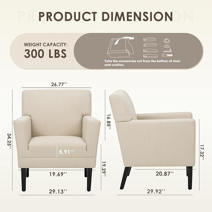 COLAMY Modern Accent Chair for Living Room, Upholstered Fabric Accent Armchair with Back, Soft Single Sofa Chair with Arms for Bedroom/Office/Reception Room, Oatmeal-Ruum Studio Home