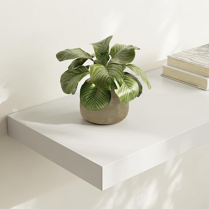 Large Floating Shelves for Wall Set of 3 Wooden Wall Shelves 36 in x 12.75 in x 2 in Room Decor Long Shelf with Invisible Wall Mount Bracket for Bedroom Kitchen Living Room White-Ruum Studio Home