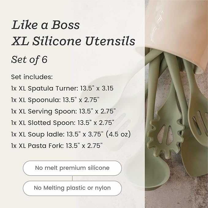 Starpack 'Like a Boss' XL Premium Silicone Cooking Utensils Set (6 Pcs) - Heat Resistant Kitchen Utensils 600°F - Non-Stick Silicone Utensil Set - Large Kitchen Utensils Set for Cooking & Serving-Ruum Studio Home