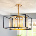 5-Lights K9 Crystal Chandelier, Modern Style Pendant Light Fixture for Dining Room, Bedroom & Living Room, Gold & Black Finish, L16.5 * W16.5 * H12~48 inch (Adjustable Height)-Ruum Studio Home