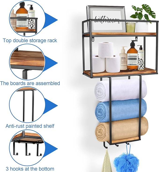 Towel Rack Wall Mounted - Space-Saving Design for Small Bathrooms - Versatile Organizer for Towels, Blankets, and More - Ideal for RVs and Hotels-Ruum Studio Home