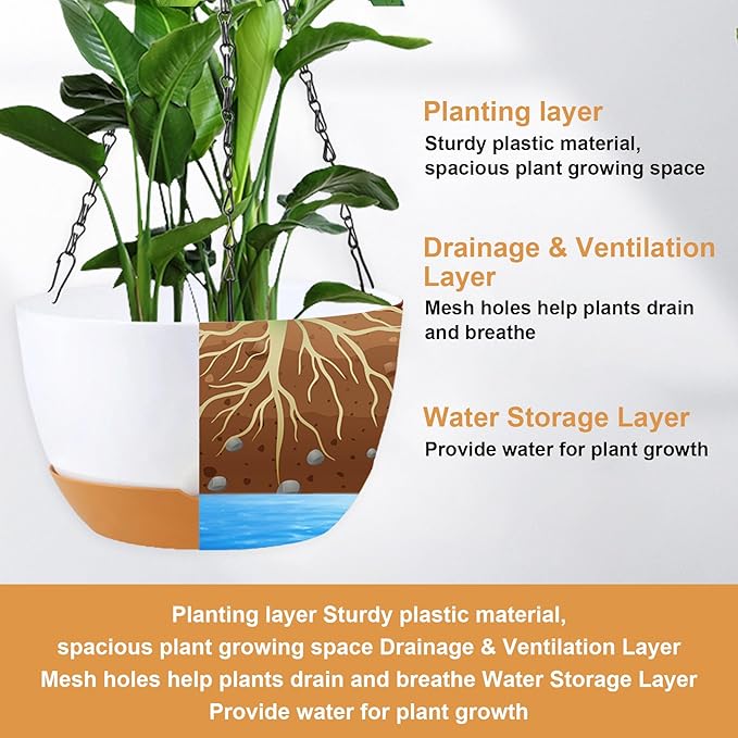 10 inch Hanging Planters for Indoor Outdoor Plants with Self-Watering Pots, 3 Pack Plastic Hanging Basket with Removable Tray for Home Garden Porch Balcony Patio Decor(White+Black+Green)-Ruum Studio Home