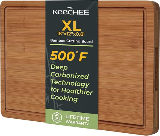 Extra Large Bamboo Cutting Board for Kitchen - 18 Inch Wood XL Cutting Boards with Juice Groove and Handles, Wooden Chopping Board for Meat, Cheese, Fruit & Vegetables (Pre Oiled, Brown)-Ruum Studio Home
