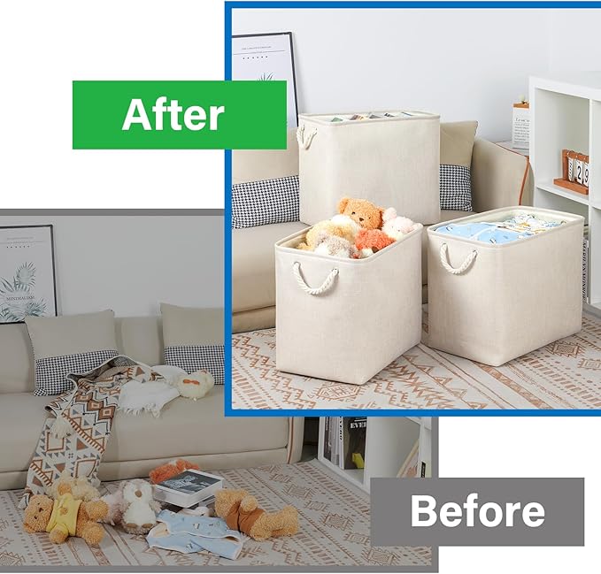 Bidtakay Extra Large Storage Baskets for Organizing Clothes Storage Bins 3 Pack Fabric Storage Bins for Shelves Linen Collapsible Organizer for Closet-Light Biege-Ruum Studio Home