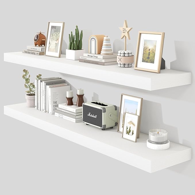 Heimlove 55 Inch Floating Shelves for Wall,10 Deep 10 Deep Large White Wall Shelf with Heavy Duty Brackets,Mounted Storage & Display Shelves for Bedroom,Living Room,Kitchen,Office,Set of 2-Ruum Studio Home