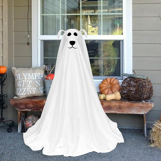 DAZONGE Halloween Decorations, Light-Up Freestanding Spooky Ghost Dog with Remote String Lights Battery Operated, Halloween Ghost Dog for Front Door Porch Yard Lawn Home Party-Ruum Studio Home
