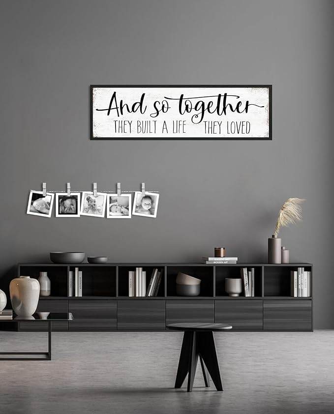 And So Together They Built a Life They Loved Sign: Modern Farmhouse Wall Decor Inspirational Quotes Family Bedroom Sign 12" x 40",Rustic Home Wall Art Plaque Framed Wall Hanging Signs-Ruum Studio Home