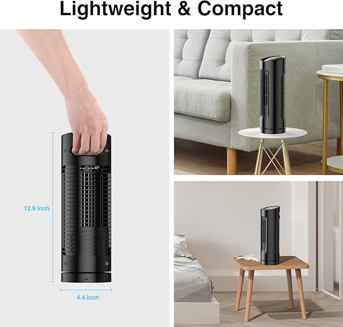 VCK 13'' Tower Fan for Bedroom,27ft/s Velocity Quiet Floor Fan,90° Bladeless Fan for Indoors with 3 Speeds,3 Modes,Oscillating Fans for Indoors,Portable Desk Table Fans for Room, Home,Office-Ruum Studio Home