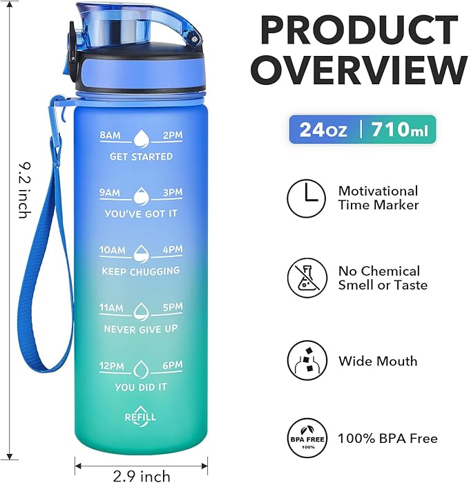Enerbone Water Bottle, Leakproof BPA & Toxic Free, Motivational Water Bottle with Times to Drink and Straw, Fitness Sports Water Bottle with Strap for Office, Gym, Outdoor Sports-Ruum Studio Home