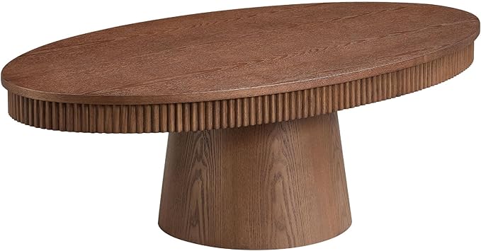 Modern Oval Coffee Table with Wood Pedestal,47.24" Farmhouse Center Table for Living Room, Ellipse Coffee Tables Tea Table for Bedroom, Apartment-Walnut-Ruum Studio Home