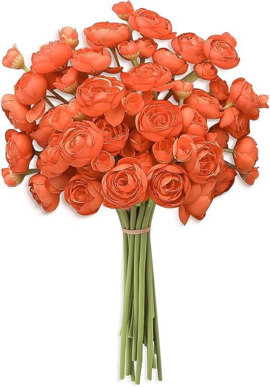 Floroom Ranunculus Artificial Flowers 18 Pcs Burnt Orange Faux Silk Mini Ranunculus Bulk Fake Wedding Filler Flowers for DIY Bouquets, Centerpieces, Bridal Shower Decorations & Arrangements-Ruum Studio Home