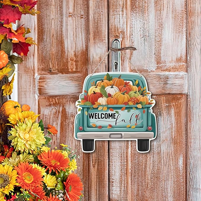 Welcome Fall Wood Hanging Truck Decoration, Autumn Wooden Signs, Rustic Thanksgiving Decoration, Home Interior And Exterior Decor, Autumn Harvest Thanksgiving Home Decor-Ruum Studio Home