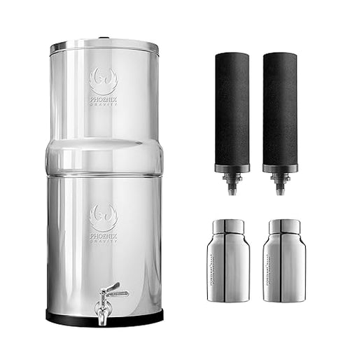 1.5 Gallons NSF Certified AISI 304 Stainless Steel Water Filter with 2 Smart Carbon (Black) Filters, 2 POSTreat Steel Fluoride Removal Elements & Free Stainless Steel Spigot-Ruum Studio Home