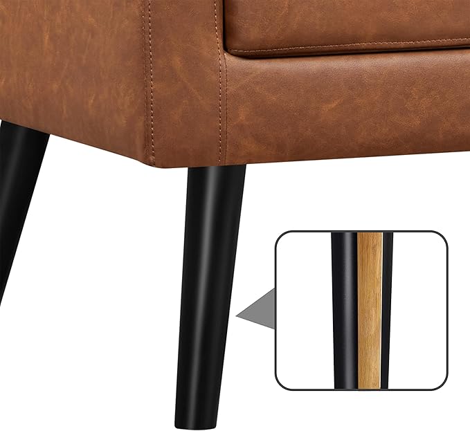 Yaheetech Mid-Century Accent Chairs, PU Leather Modern Upholstered Living Room Chair, Cozy Armchair Button Tufted Back and Wood Legs for Bedroom/Office/Cafe, Retro Brown-Ruum Studio Home