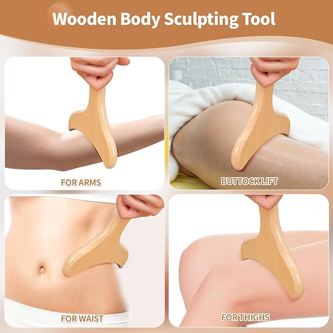 5 in 1 Wood Therapy Massage Tools Lymphatic Drainage Massager Maderoterapia Kit Wooden Massager Body Sculpting Tools for Muscle Pain Relief, Anti-Cellulite, Body Contouring and Shaping-Ruum Studio Home