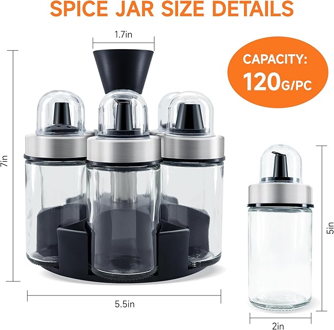 Mlici Oil and Vinegar Dispenser Set of 6 Bottles, Stainless Steel Salt Pepper Holder with 360° Rotating Holder, Cruet Soy Sauce - Premium Glass Condiment for Kitchen, Tabletop, Kitchen Containers-Ruum Studio Home