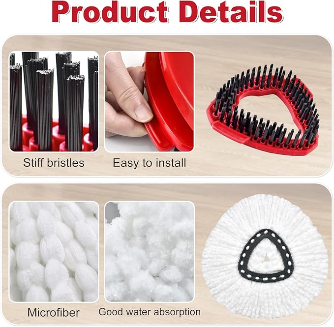 Spin Mop Head Replacement,Iron Spin Handle,Brush and Base Compatible with O Cedar EasyWring 1 Tank System,Microfiber Mop Refills and 30-58" Handle Combo Set to Floor Cleaning(White,1 Tank)-Ruum Studio Home