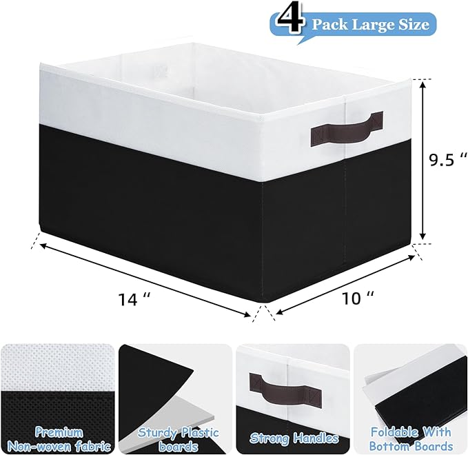 Criusia Large Storage Bins for Shelves 4 Pack, Closet Storage Baskets for Clothes Blanket Beddings Towels, Collapsible Fabric Closet Organizer Bins with Handles/ Laundry Room Organization-Ruum Studio Home