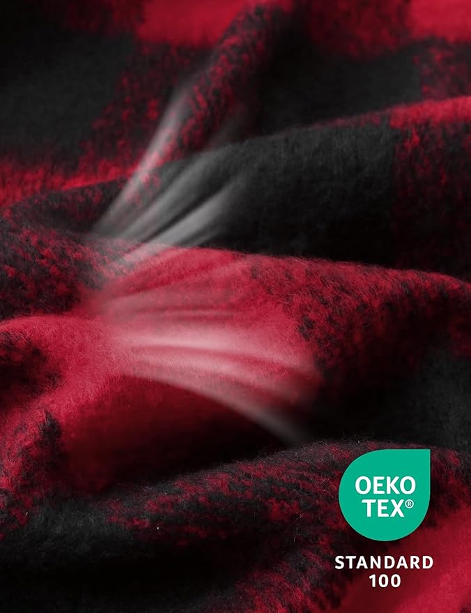 ZonLi Christmas Buffalo Plaid Throw Blanket, 50" x 60" Black and Red Decorative Blankets with Tassel for Couch, Bed, Sofa, Chair, Outdoor, Cozy Warm Lightweight Farmhouse-Ruum Studio Home