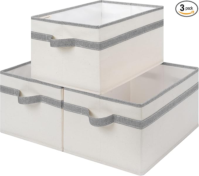 StorageWorks Storage Baskets for Shelves, Foldable Fabric Closet Storage Bins with Handles, Fabric Storage Bins Clothes Organizer, Beige and Gray, 3-Pack, Large-Ruum Studio Home