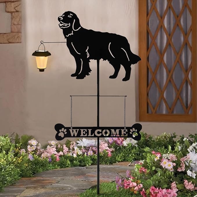 BAYN Solar Golden Retriever Garden Stakes Decorative with a Lantern Dog Silhouette Welcome Sign Outdoor Garden Decor for Yard, Lawn, Patio, Pathway-Ruum Studio Home