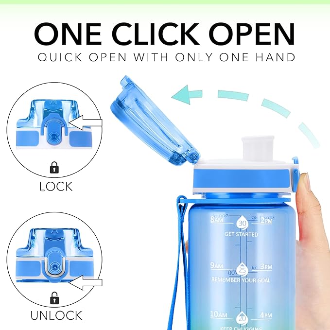 32oz Motivational Water Bottles with Time Marker & Fruit Strainer, Transparent Gradient Color Water Bottle with Times to Drink, Leakproof & BPA Free, Reusable Bottle with Strap (No Straw)-Ruum Studio Home