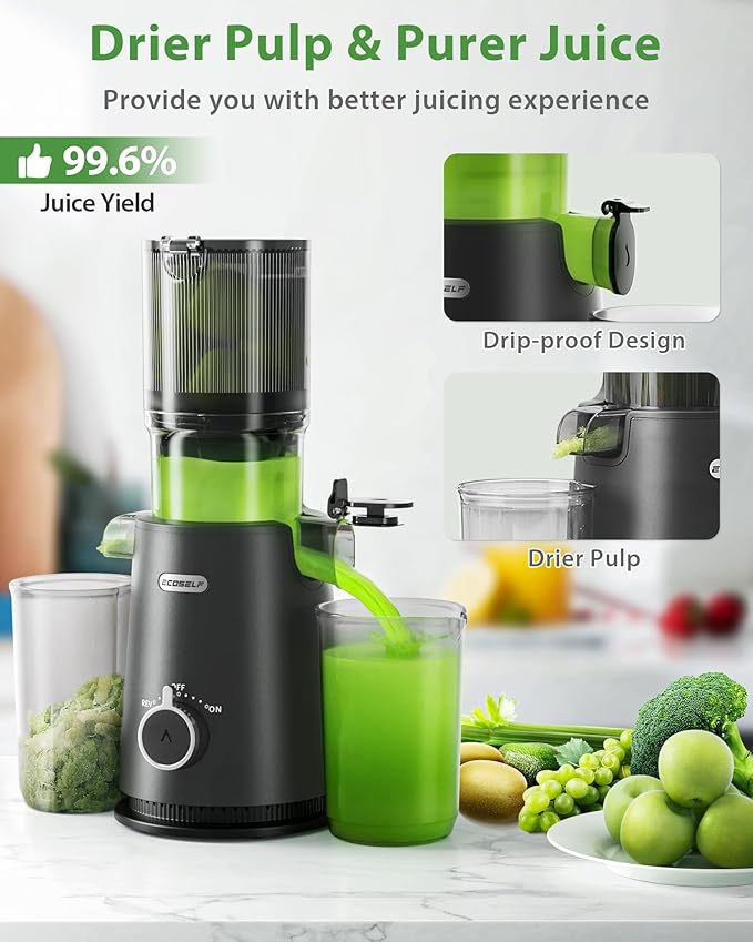 Juicer Machines with Wide Mouth & Large Feed Chute, Professional Cold Press Juicer For Whole Fruits & Vegetables, Self Feeding for Juice Extractor Machine, Easy to Clean, High Juice Yield-Ruum Studio Home