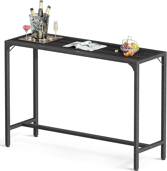ODK 47 Inch Outdoor Bar Table, Patio Counter Bar Height Table with Weather Resistant Waterproof Top for Garden, Hot Tub, Yard, Balcony, Poolside, Indoor (Black)-Ruum Studio Home
