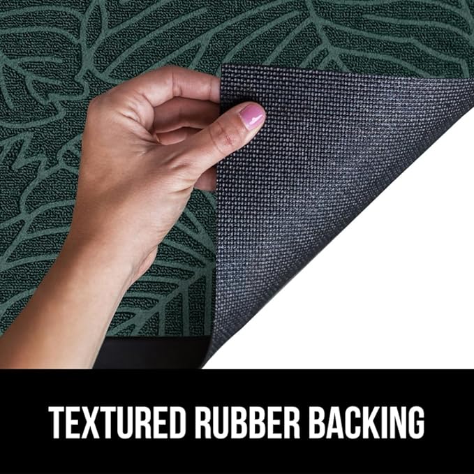 GORILLA GRIP 100% Waterproof All-Season WeatherMax Doormat, 34x58, US Designed Natural Rubber, Stain and Fade Resistant, Low Profile Indoor Outdoor Door Mats, Easy Clean Patio Mat, Green Palm-Ruum Studio Home