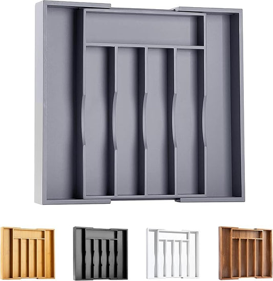 Kitchen Silverware Drawer Organizer and Storage Bamboo Wood Cooking Utensil Holder Cutlery Knife Jewelry Spice Rack Spoon Fork Multi Cabinet Organization Bathroom Counter Expandable Adjustable Tray-Ruum Studio Home