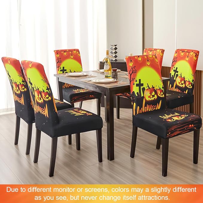 JQinHome Orange Halloween Chair Slipcover, Pumpkin Chair Covers Set of 6, High Stretch Washable Chair Protector Cover for Dining Room, Kitchen,Home Party,Wedding Ceremony(Orange,6PC)-Ruum Studio Home