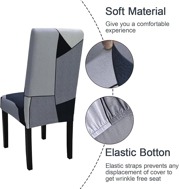 JQinHome Pattern Chair Covers for Dining Room Set of 4, High Stretch Removable Washable Parsons Chair Slipcover for Home Party Hotel Wedding Ceremony (White Grey,4PCS)-Ruum Studio Home