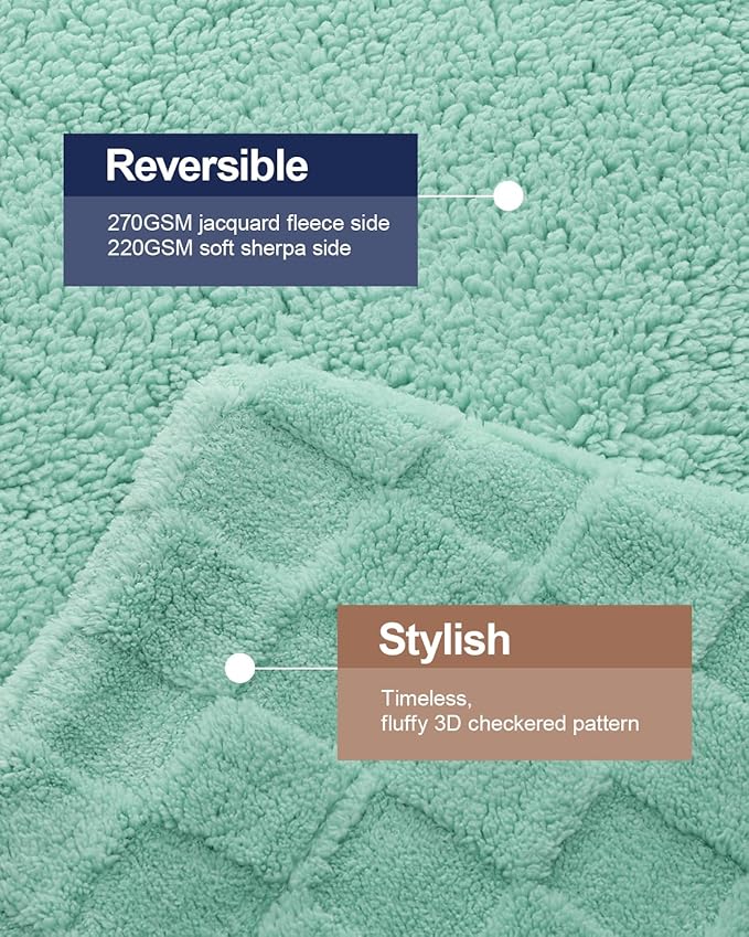 Pawque Super Soft Cozy Throw Blanket King Size for Couch Bed, Fluffy Sherpa Fleece Reversible Thick Warm Fuzzy Blanket for All-Season, 3D Checkered Jacquard Decorative Blankets, Sage Green, 108"x90"-Ruum Studio Home