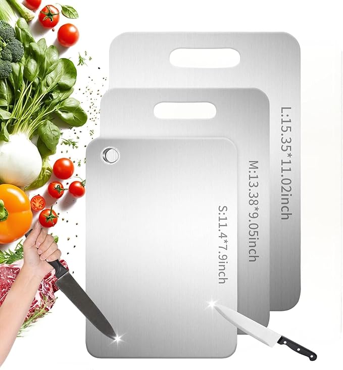 Katuchef Titanium Cutting Board 2025 New Upgrade Pure Titanium Cutting Boards for Kitchen Double Sided Cutting Boards Non Toxic,Hygiene Durable Chopping Board Suitable for Dishwasher Safe(S+M+L)-Ruum Studio Home