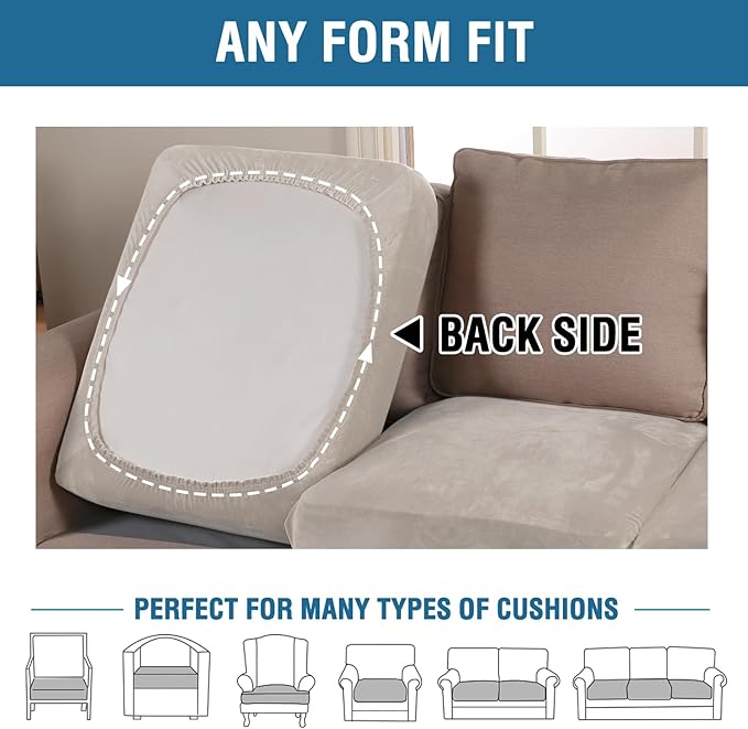 H.VERSAILTEX Velvet Stretch Couch Cushion Cover Plush Cushion Slipcover for Chair Loveseat Sofa Cushion Furniture Protector Seat Cushion Sofa Cover (2 Piece Medium Sofa Cushion Covers, French Oak)-Ruum Studio Home