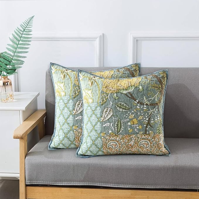 NEWLAKE Bohemian Floral Style Cotton Throw Pillow Covers with Real Stitched Embroidery (2 Pieces, 18X18 Inch)-Ruum Studio Home