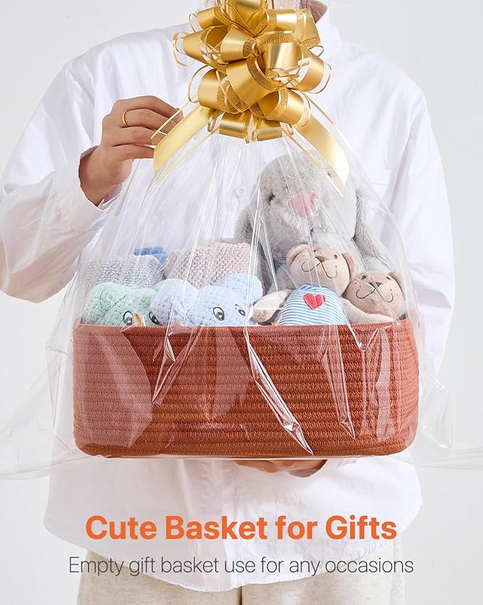 KALLAX Small Woven Basket, 13.5 x 9.5 x 5 Inches, Storage Basket for Organizing, Cute Small Rope Shelf Closet Cube Storage Bins Baskets for Shelves, Dog Toy Gift Baskets Empty, 3 Pack Rust Red-Ruum Studio Home