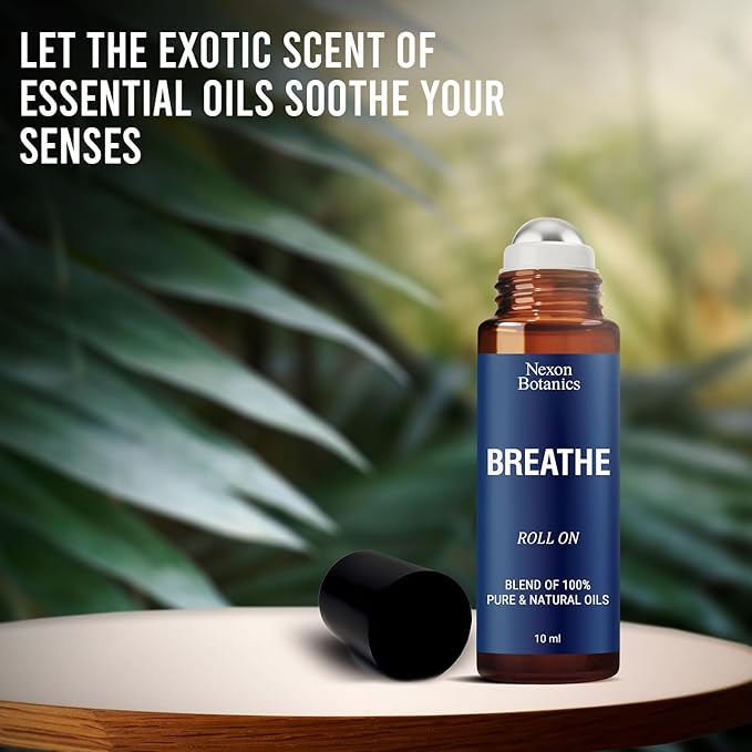 Breathe Essential Oil Roll-On Blend 10 ml - Pure Eucalyptus, Peppermint & Rosemary Oils Roller for Clear Breathing & Respiratory Support - Nexon Botanics-Ruum Studio Home